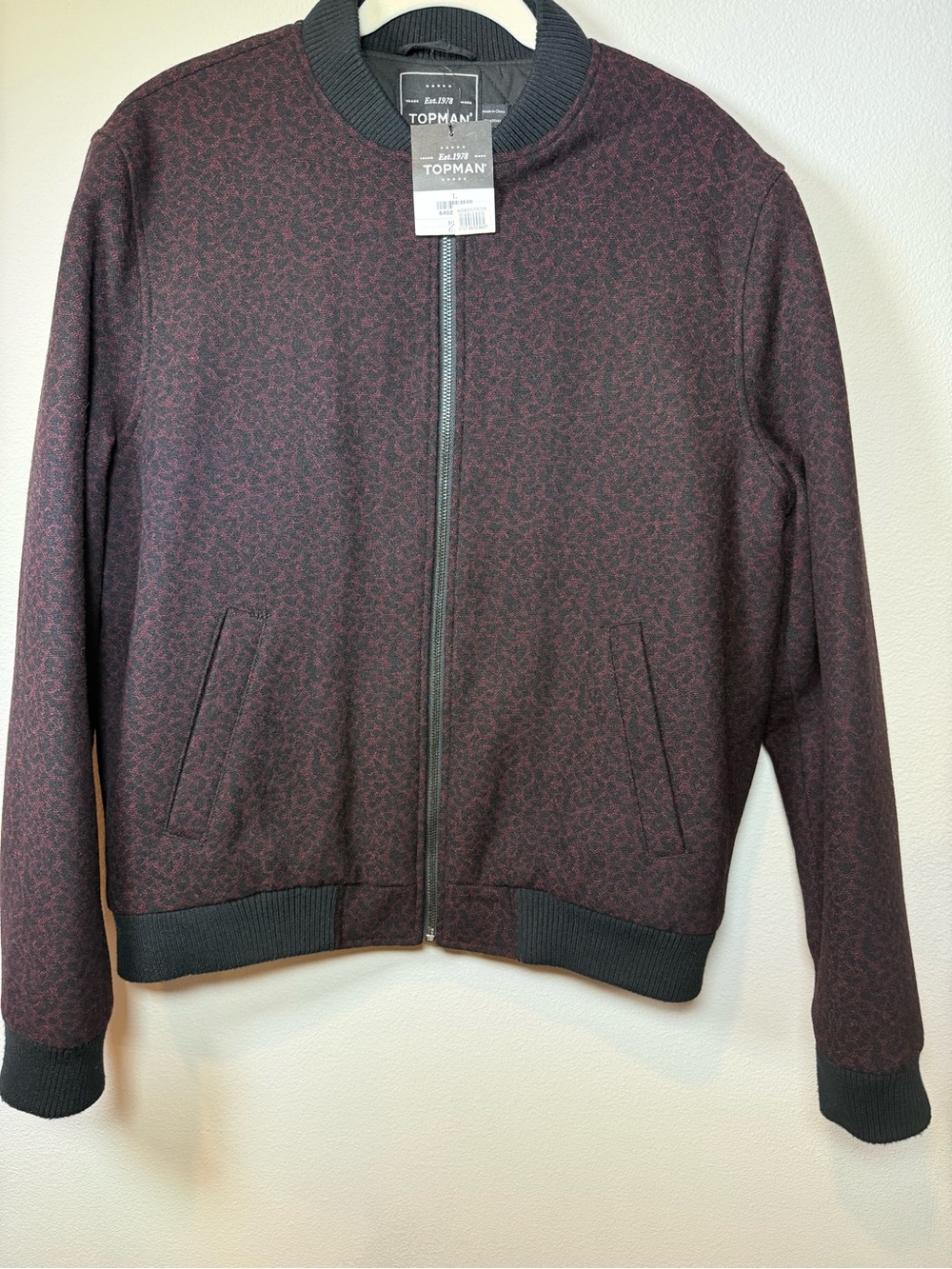 Topman Unisex Burgundy Patterned Bomber Jacket